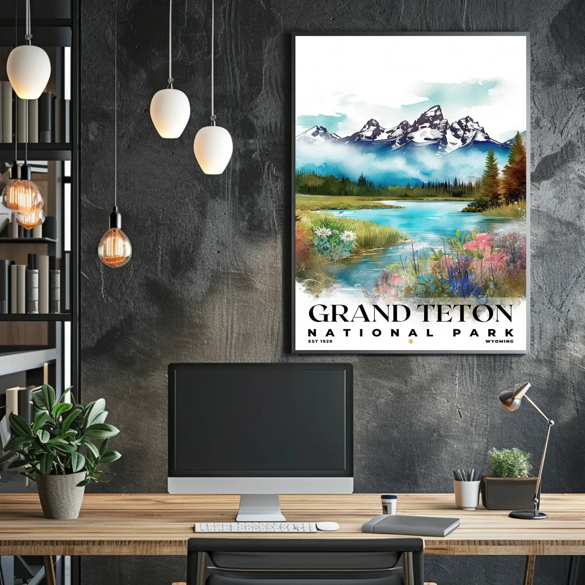 Grand Teton Watercolor Wall Art Poster