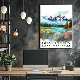 Grand Teton Watercolor Wall Art Poster
