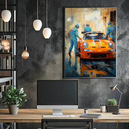 Racing Team In Action Poster PosterGoat