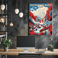 Waterfalls and Mountainscape Travel Poster