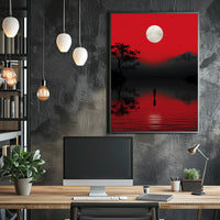 Solitary Reflection Under A Crimson Sky Poster