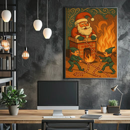 Santa's Chimney Caper: Festive and Vintage Christmas Poster