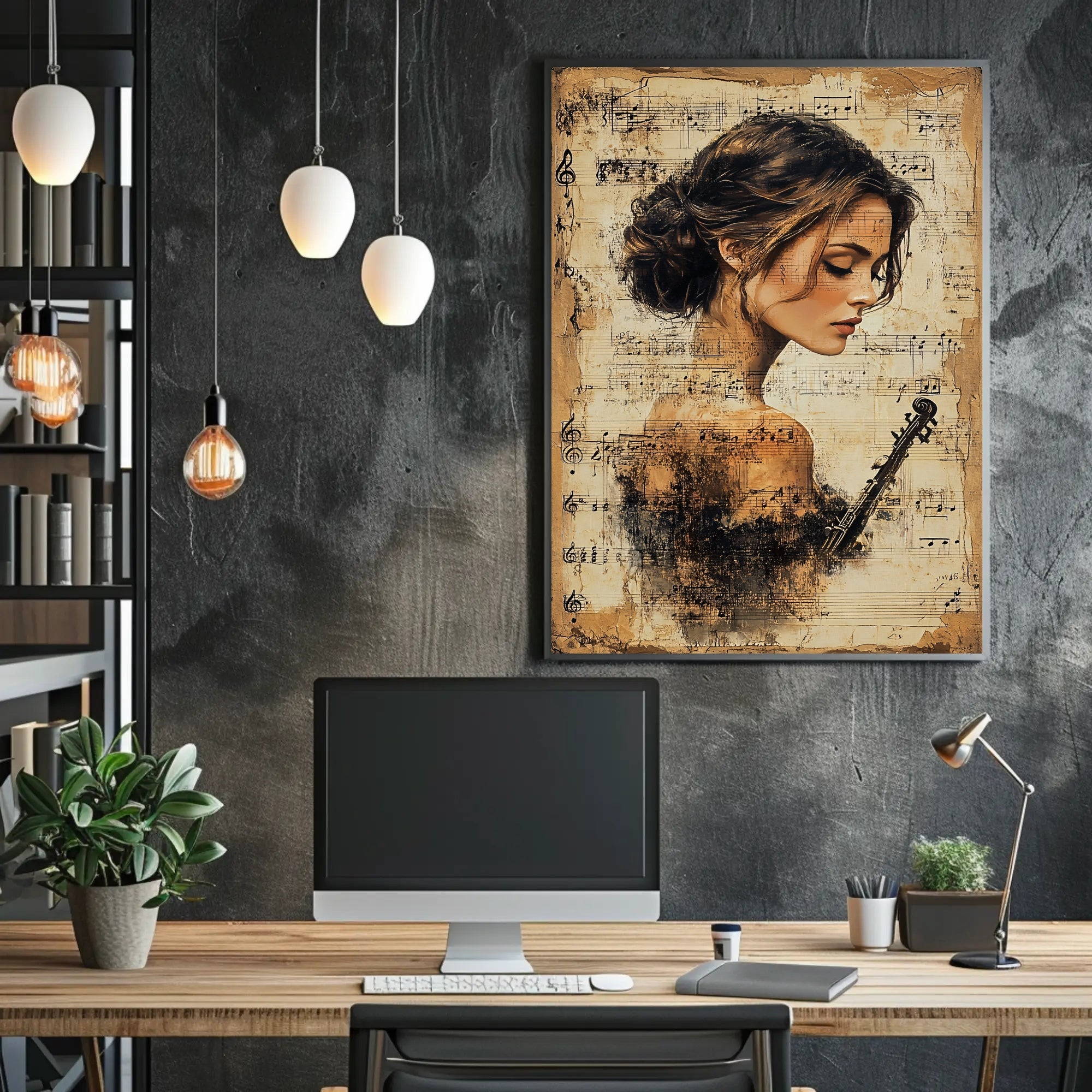 Elegant Violinist with Vintage Sheet Music - Music Poster