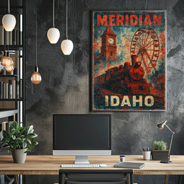 Meridian Idaho Steam Locomotive Vintage Poster