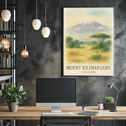 Kilimanjaro Watercolor Vintage Travel Explorer Poster