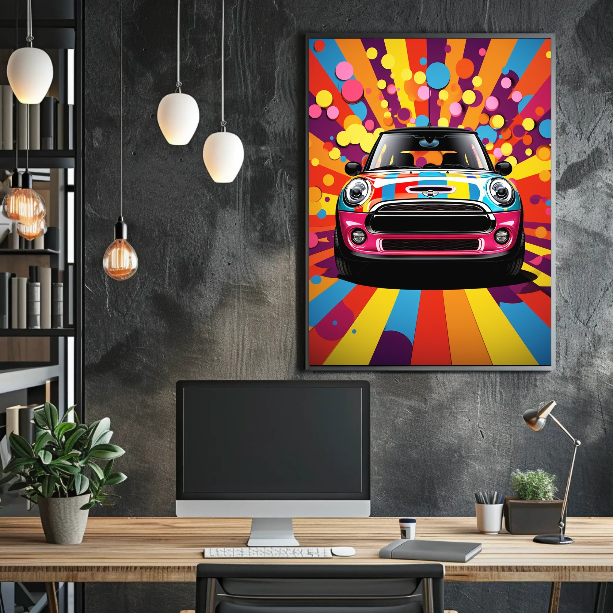 Vibrant Mini Cooper Pop Art Psychedelic Style Artistic Poster