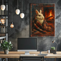 Cozy Rabbit by the Fireplace Poster