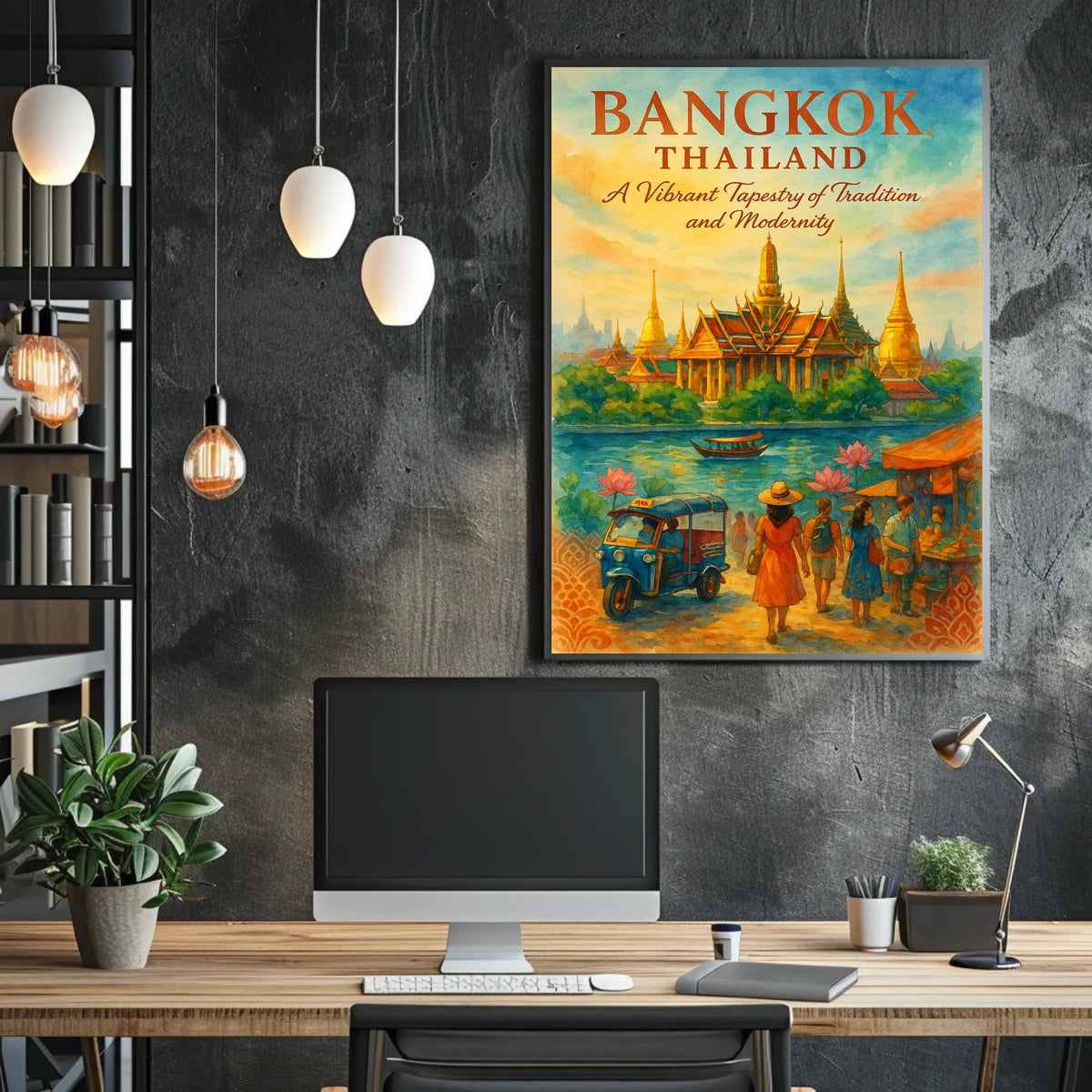 Bangkok Temple Adventure: Vibrant Travel Art Poster