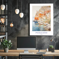 Positano Dreamscape: Serene Watercolor Travel Poster PosterGoat
