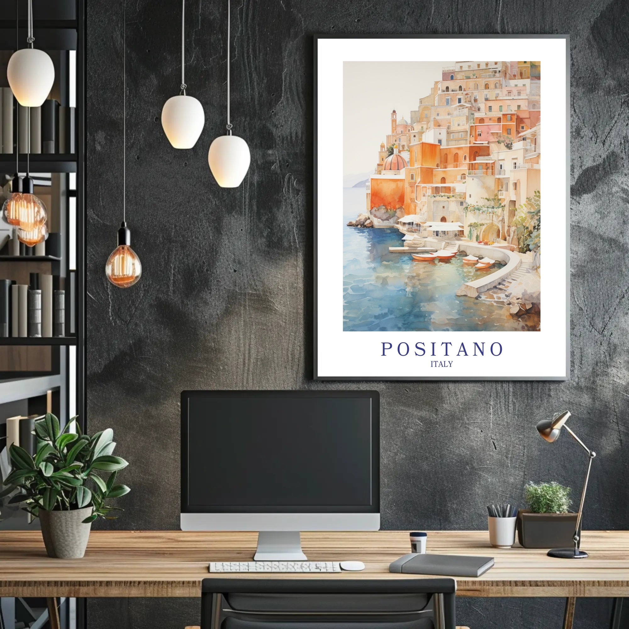 Positano Dreamscape: Serene Watercolor Travel Poster PosterGoat