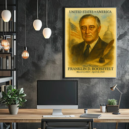 Franklin D. Roosevelt 32nd President of the United States Vintage Watercolor Poster