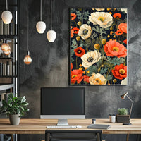 Lush Botanical Garden Scene with Poppies Artistic Poster