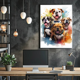 Colorful Bulldog Art Poster with Bow Ties