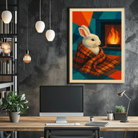 Cozy Rabbit by the Fireplace Poster