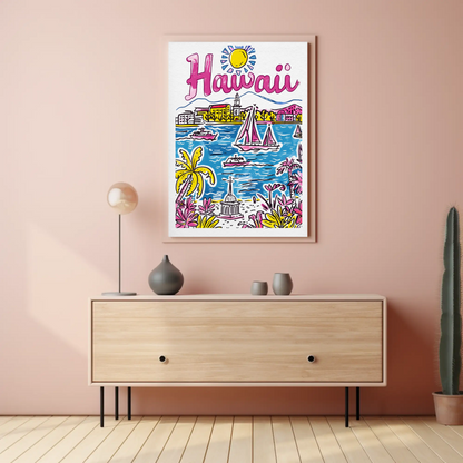 Hawaii USA Tropical Ocean Paradise Colorful Scenery Travel Poster