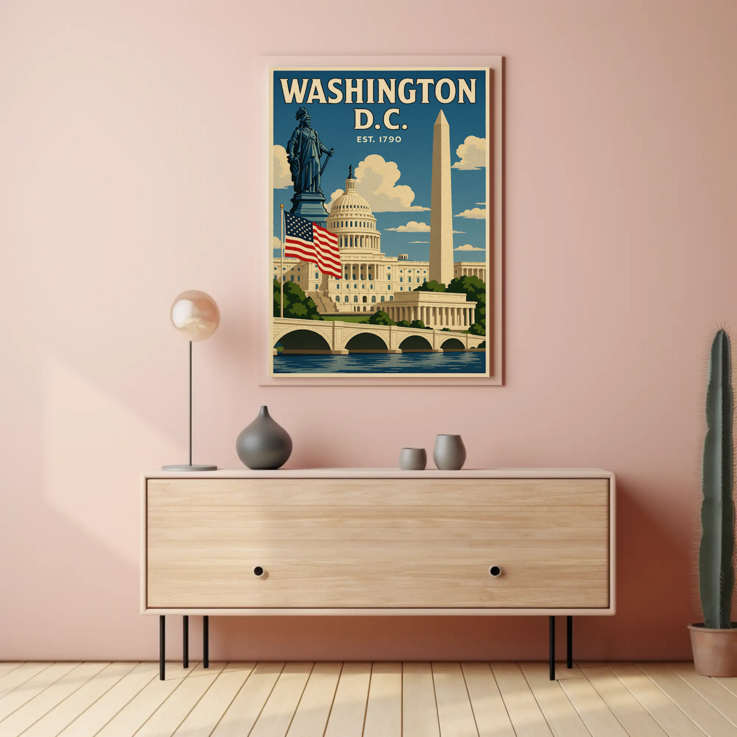 Washington DC Capitol Statue Obelisk Memorial Travel Poster