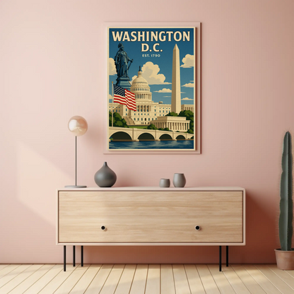 Washington DC Capitol Statue Obelisk Memorial Travel Poster