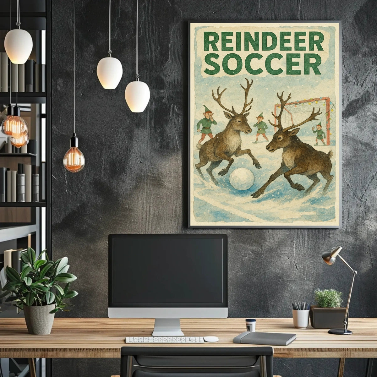 Reindeer Soccer Match: Vintage Holiday Poster Art