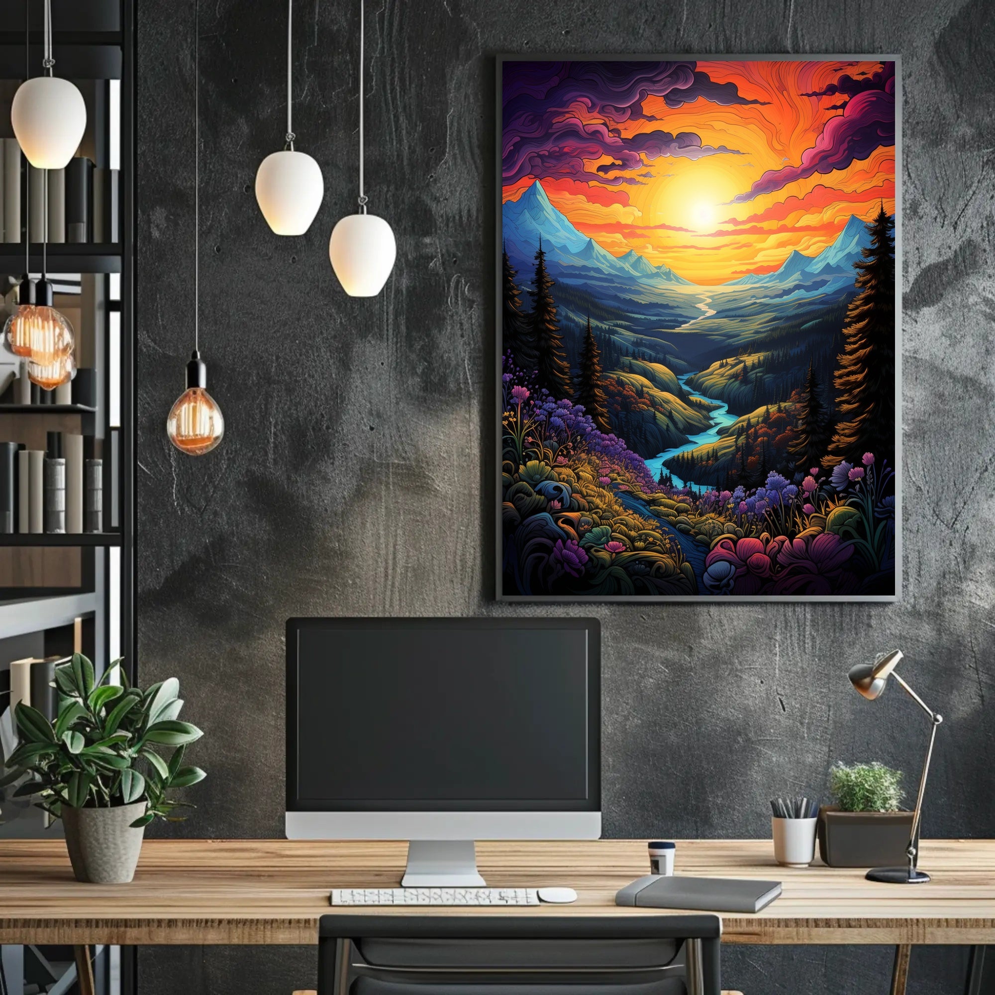 Vibrant Fantasy Landscape Sunrise Sunset National Park Poster