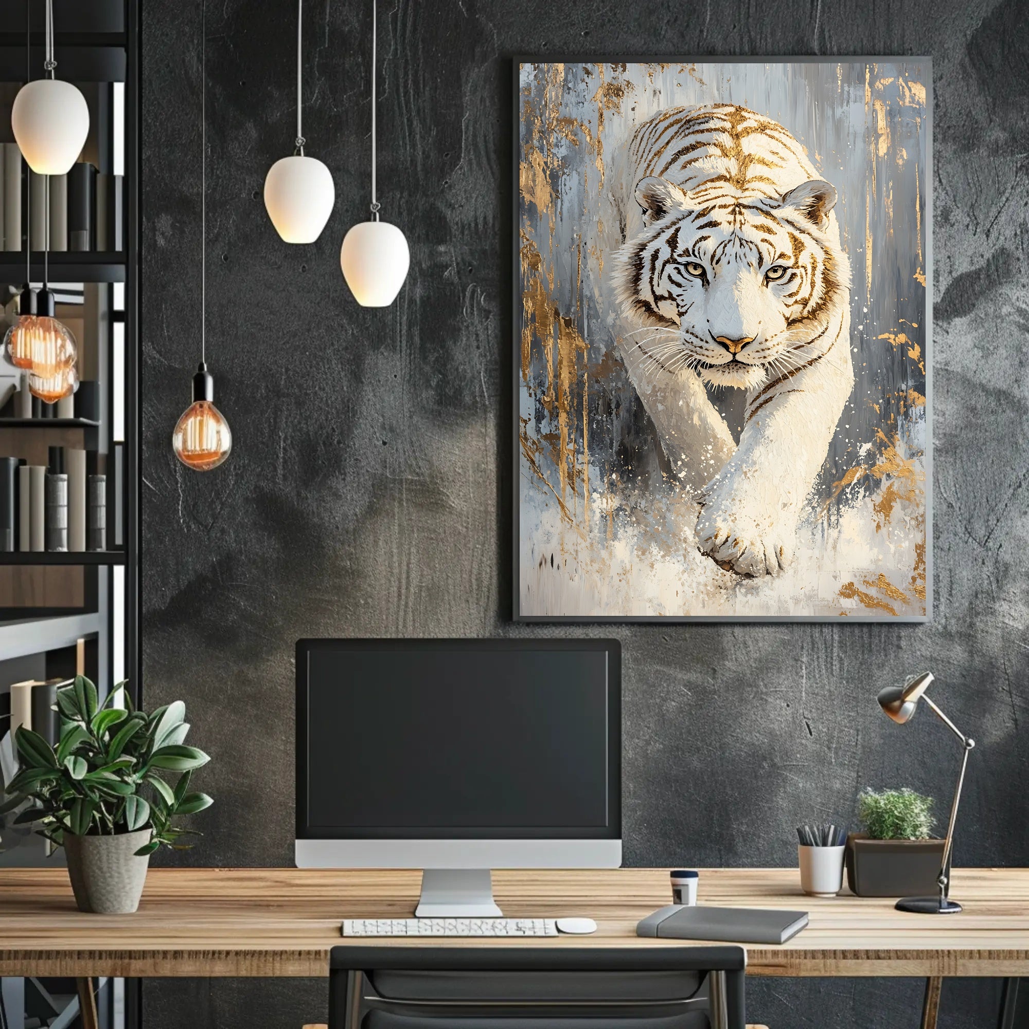 Majestic White Tiger in Motion Animal Poster