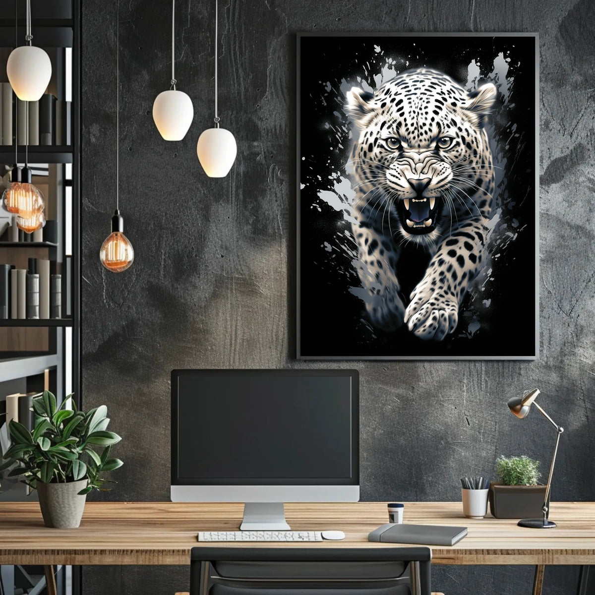 Fierce Roaring Leopard Dynamic Art Poster Print