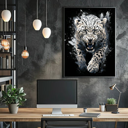 Fierce Roaring Leopard Dynamic Art Poster Print