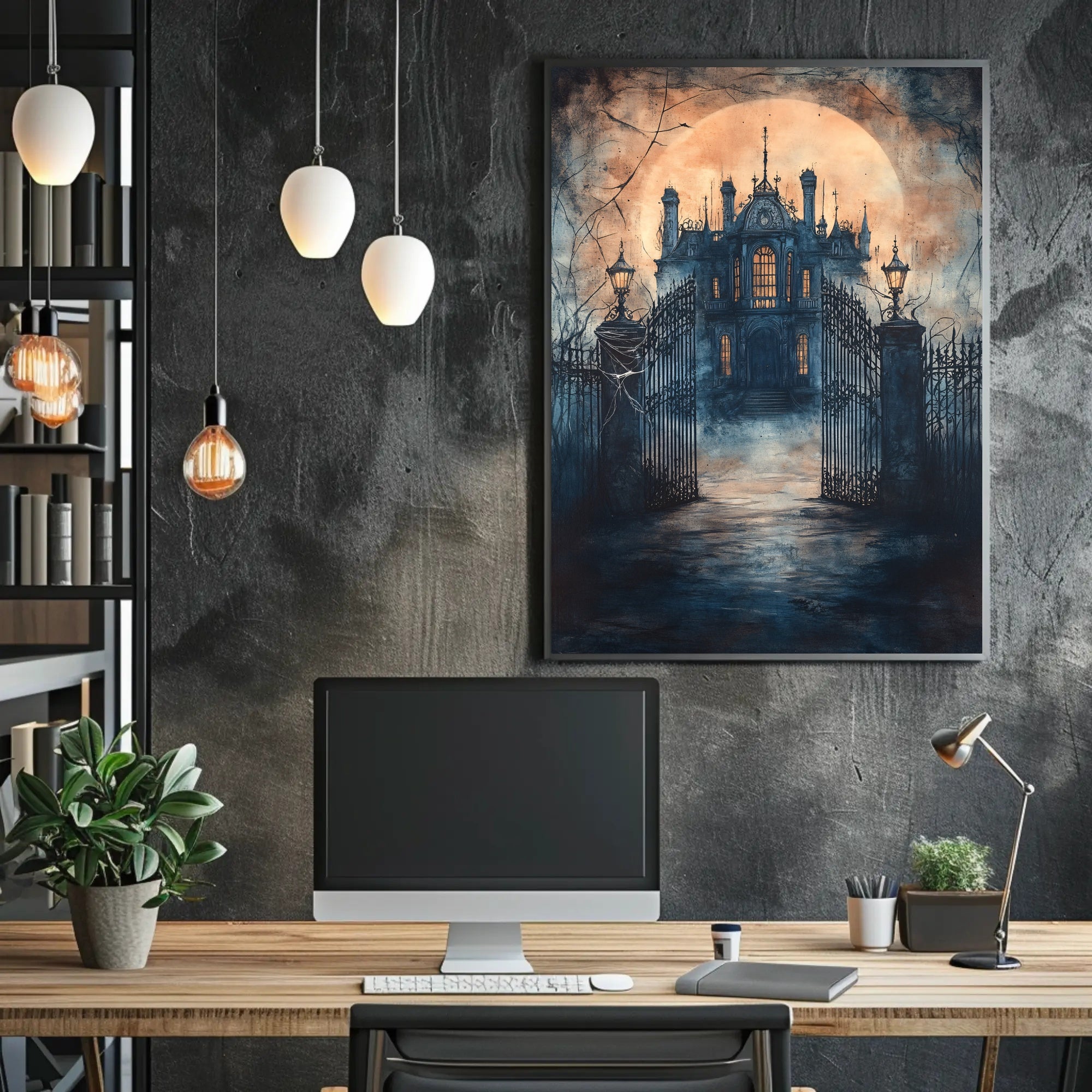 Haunting Gothic Mansion Moonlit Fantasy or Mythology Poster