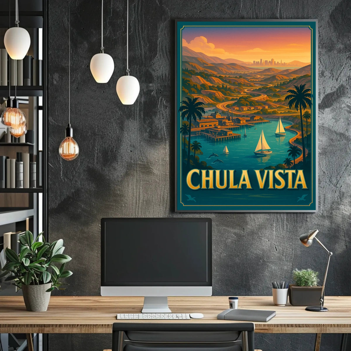 Chula Vista Scenic View Vintage Coastal Sailboats Poster