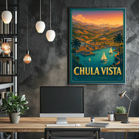 Chula Vista Scenic View Vintage Coastal Sailboats Poster