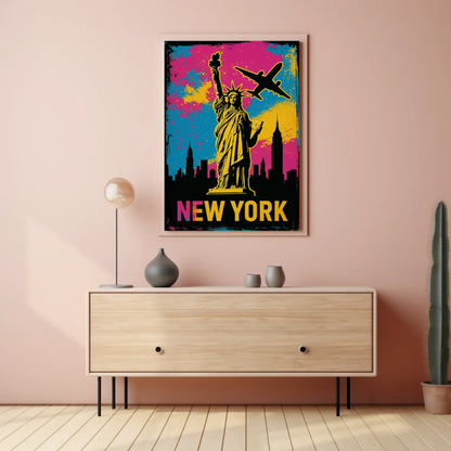 New York Statue Liberty Street Art Neon Colors Travel Poster