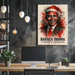 Barack Obama Santa Hat Portrait Historical Presidential Poster