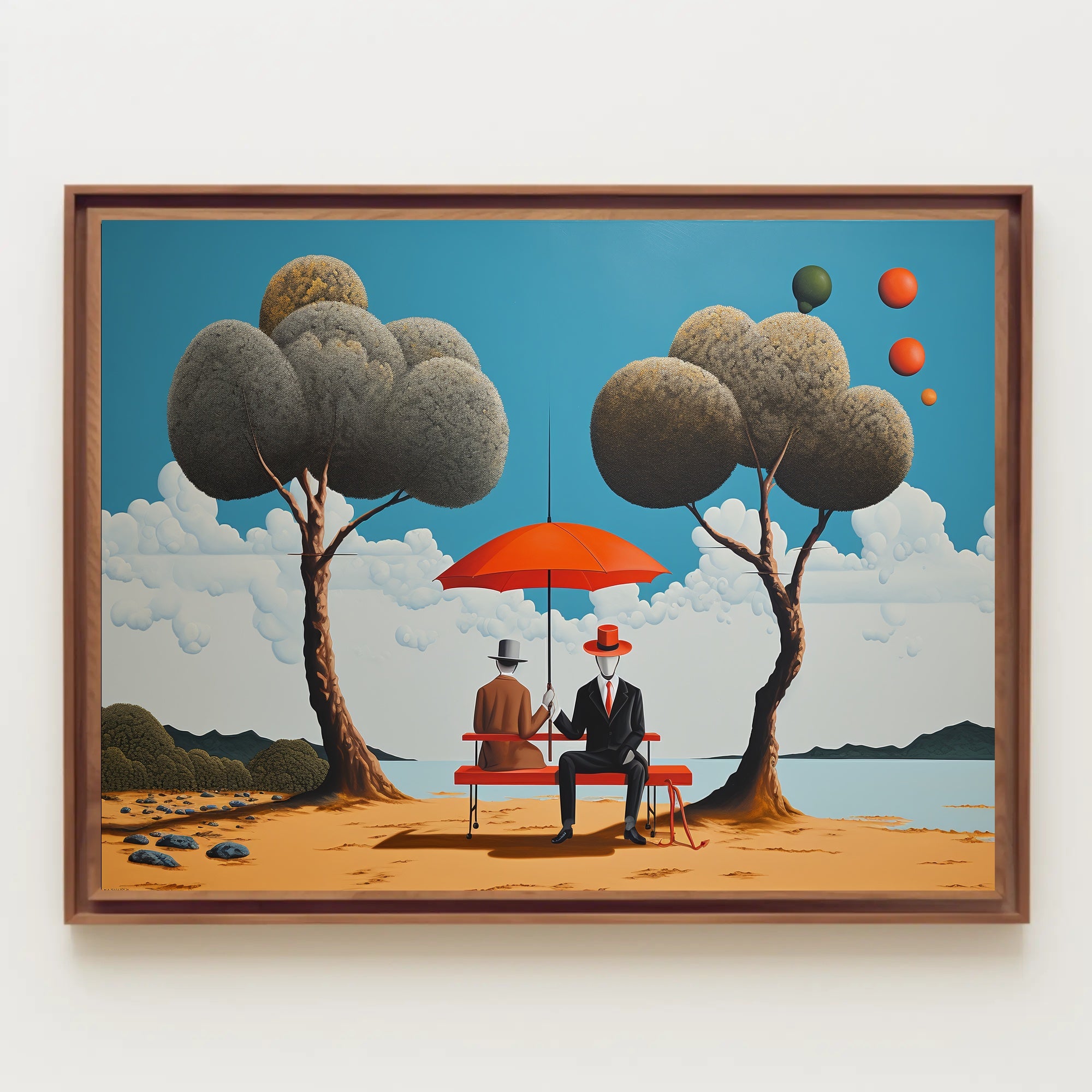 Whimsical Outdoor Scene with Suited Figures - Artistic Poster