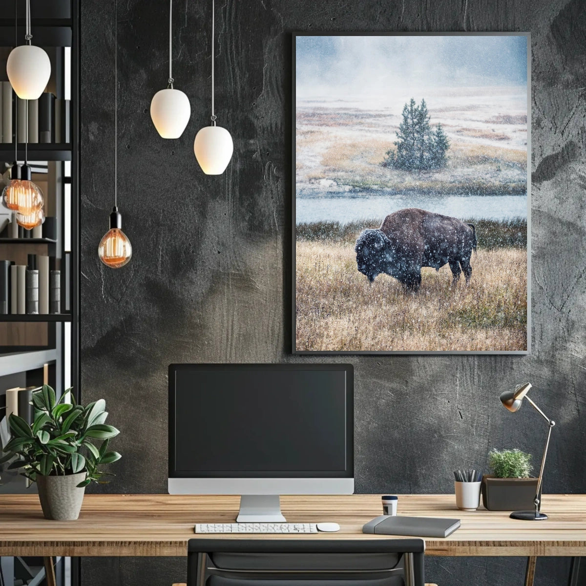 Majestic Bison In Snowfall Poster