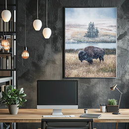 Majestic Bison In Snowfall Poster