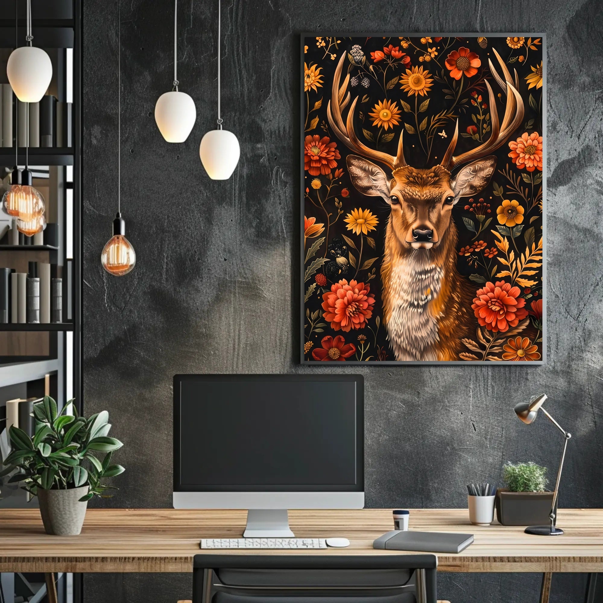 Majestic Deer Floral Wonderland Poster