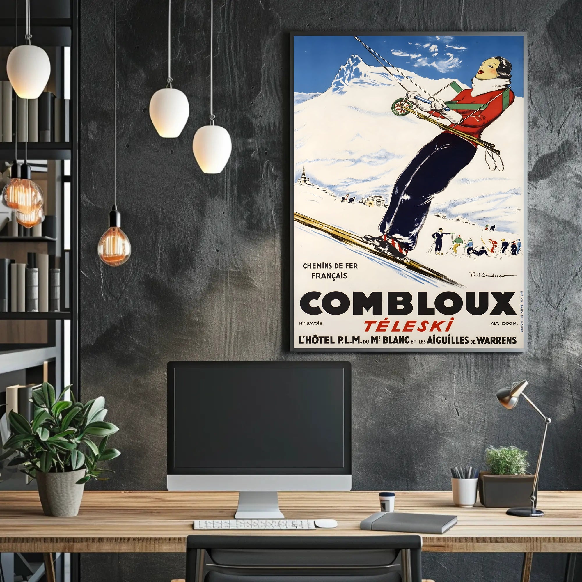 Skiing Adventure Travel Poster in Vintage French Alps Style PosterGoat