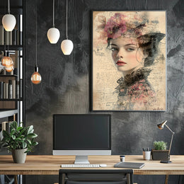 Vintage Dreamy Woman Floral Art Print - Abstract or Artistic Poster