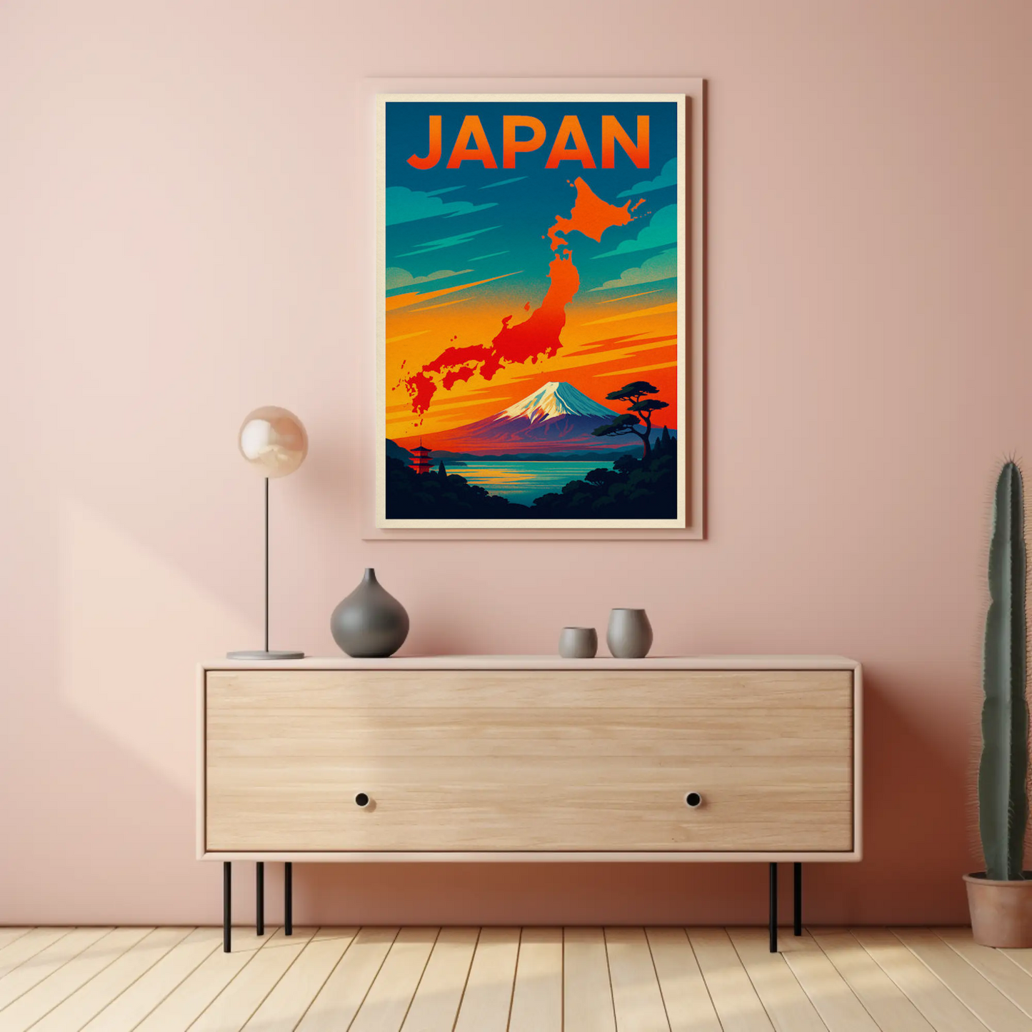 Japan Mount Fuji Map Sunset Travel Poster Poster