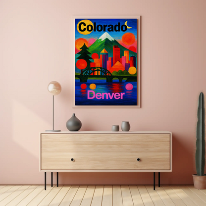 Denver Colorado Abstract Skyline Sunset Travel Poster