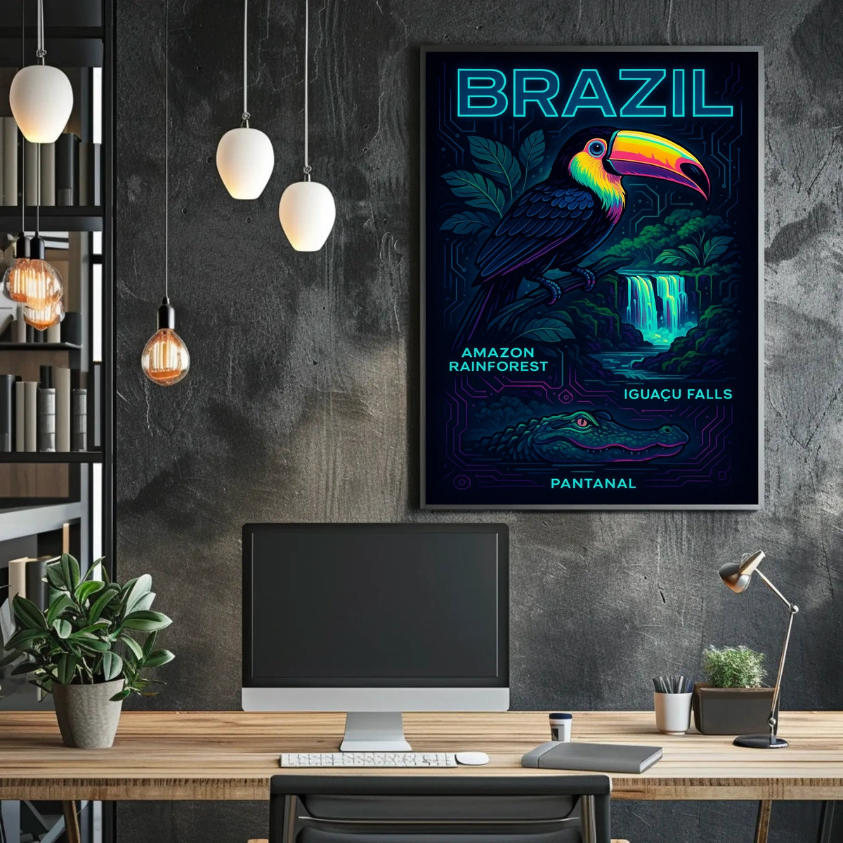 Brazilian Wildlife Adventure: Neon Rainforest Art Poster