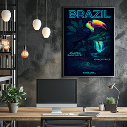 Brazilian Wildlife Adventure: Neon Rainforest Art Poster