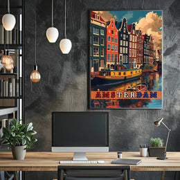 Amsterdam Scenic Canals Artistic Heritage Travel Poster