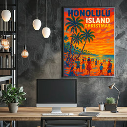 Honolulu Island Christmas Poster