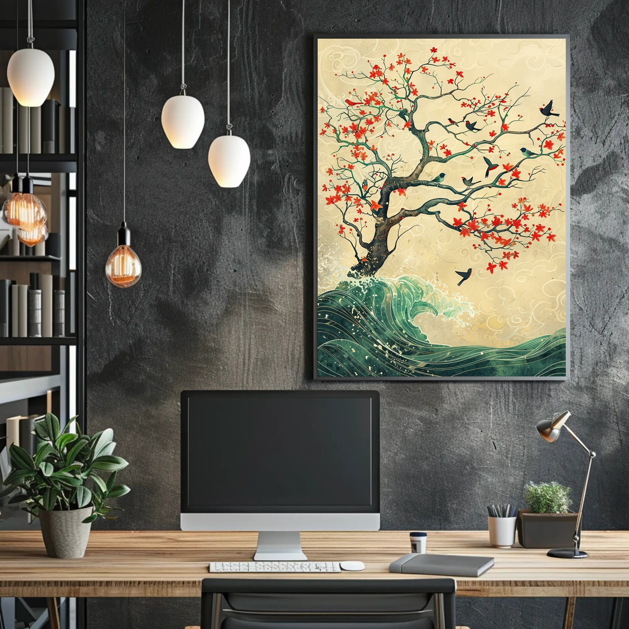 Tranquil Tree and Sea Harmony Art Poster PosterGoat