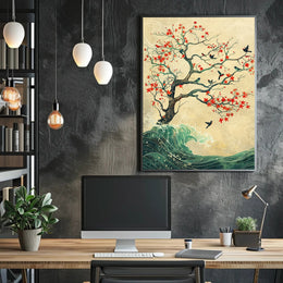 Tranquil Tree and Sea Harmony Art Poster PosterGoat