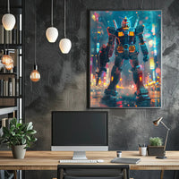 Neon Mecha Warrior Art Print Poster For Home Decor PosterGoat