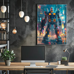 Neon Mecha Warrior Art Print Poster For Home Decor PosterGoat