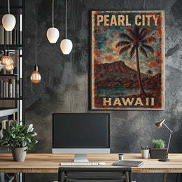 Pearl City Hawaii Scenic Tropical Cityscape Travel Print Vintage Souvenir Gift Poster