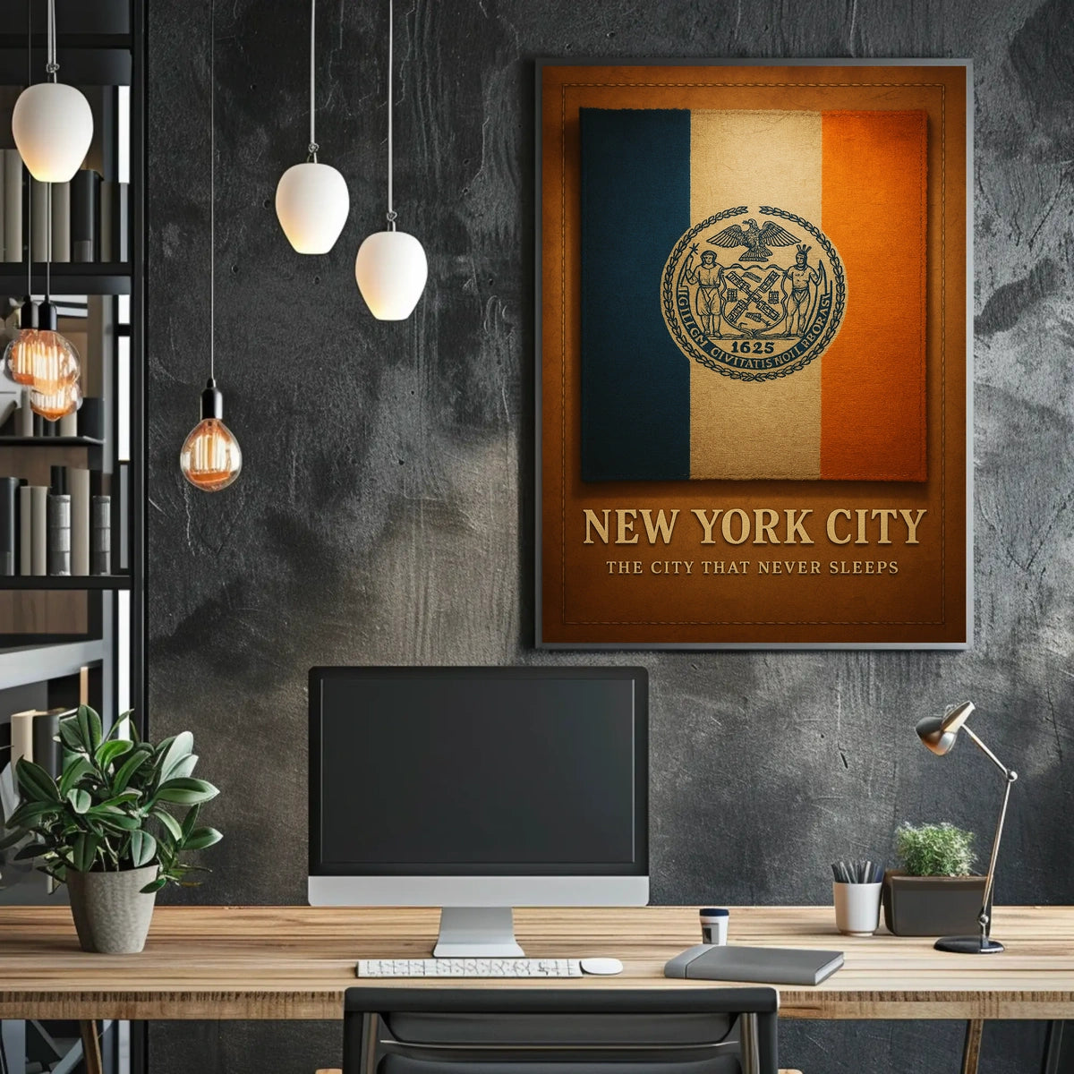 New York City Poster Modern Night Skyline Wall Art