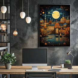 Enchanted Cityscape Under The Moon Poster